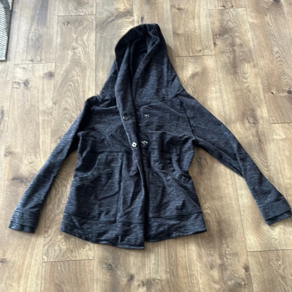 Women's Size 10 Lululemon Button Front hooded sweatshirt coat Gray Spacedye EUC - Picture 2 of 16